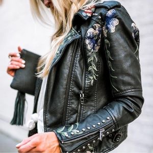 Beautiful Blank NYC Faux Leather Moto Embroidered Jacket